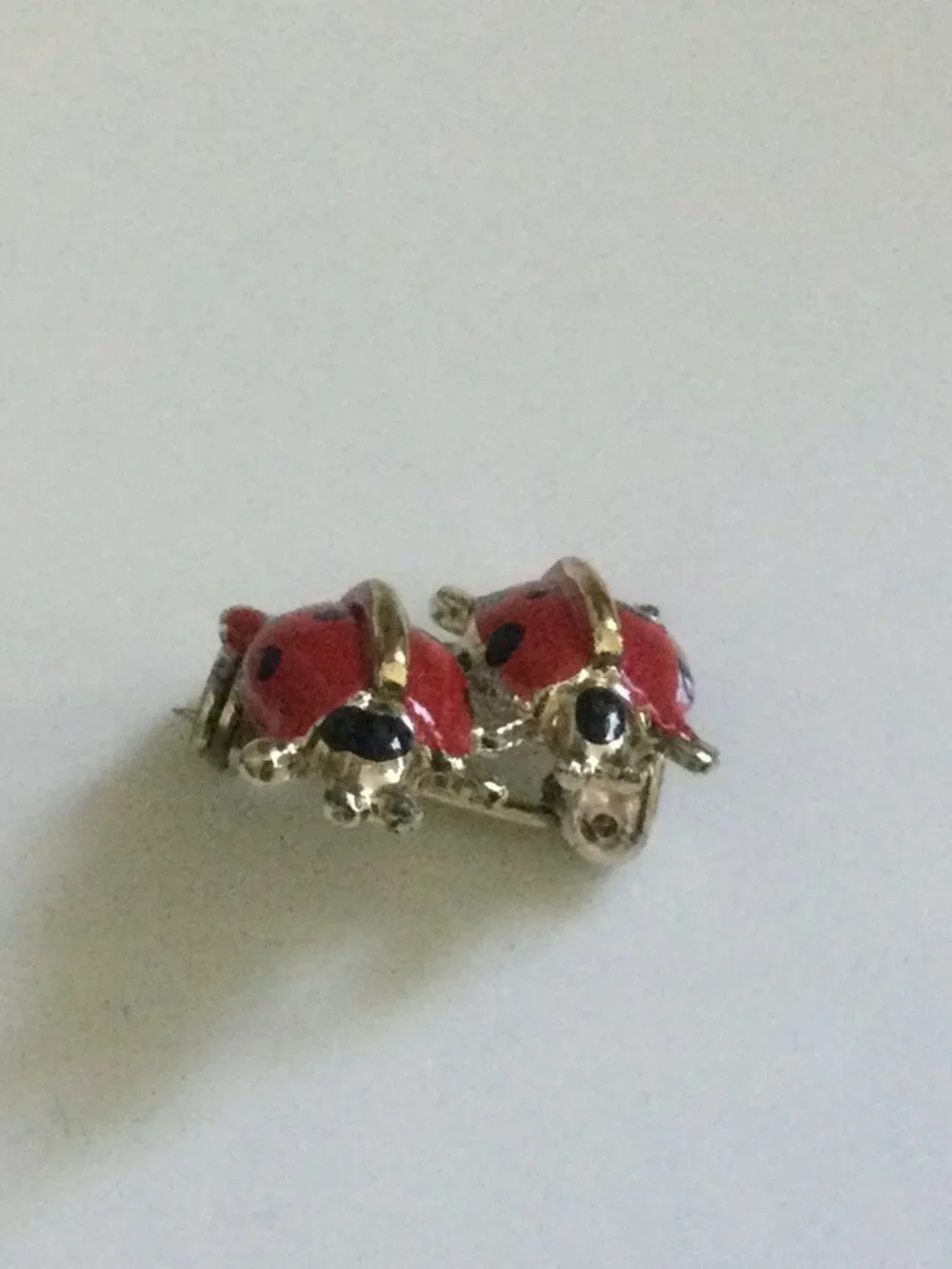 Vintage Double Ladybug Brooch Pin Gold Tone Red Enamel Whimsical Novelty
